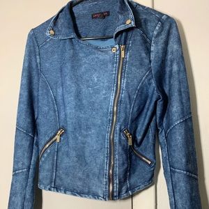 NWOT Material Girl Blue Acid Wash Zipper Jacket